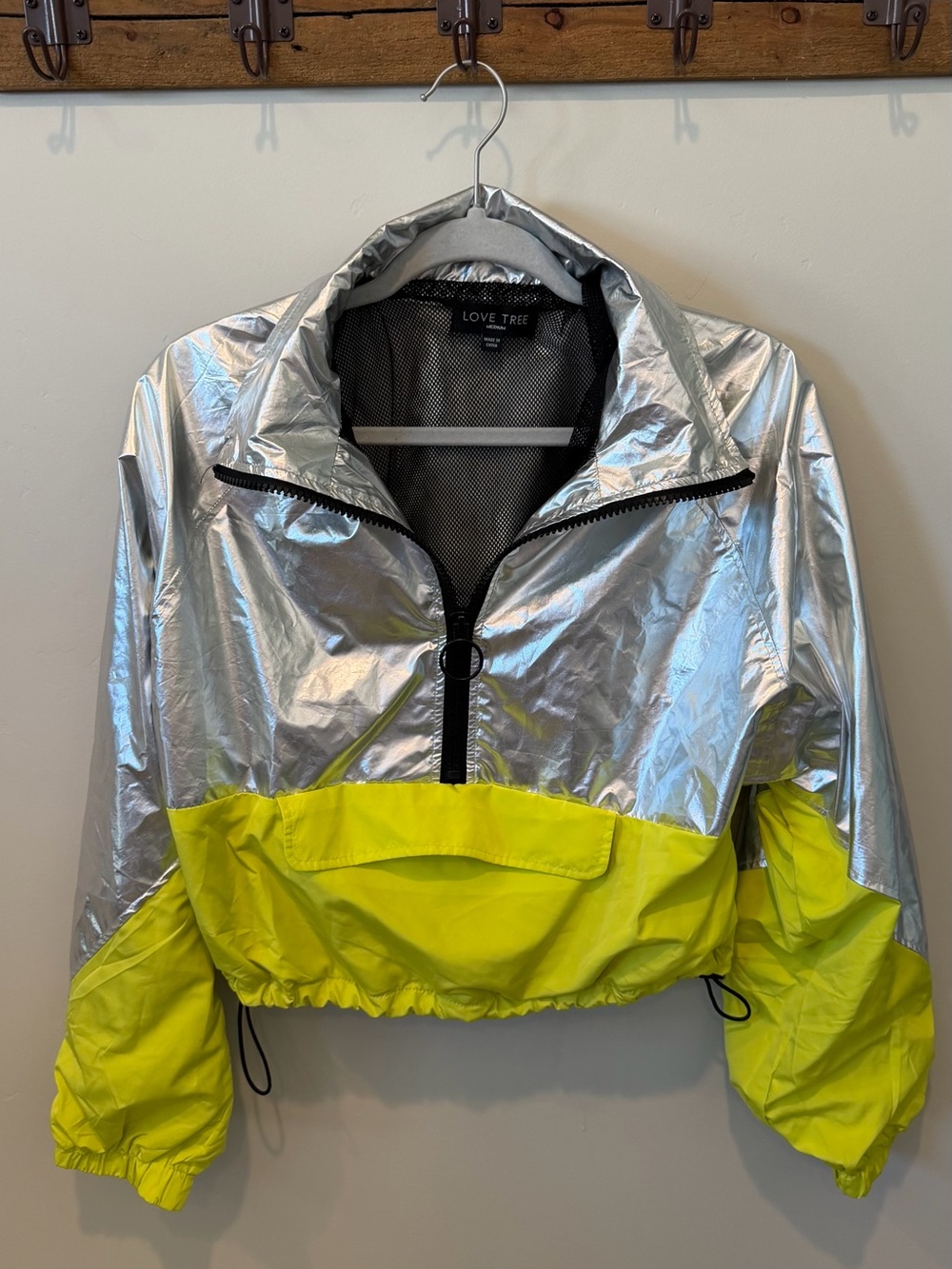 Love Tree Silver and Neon Yellow Cropped Utility Jacket